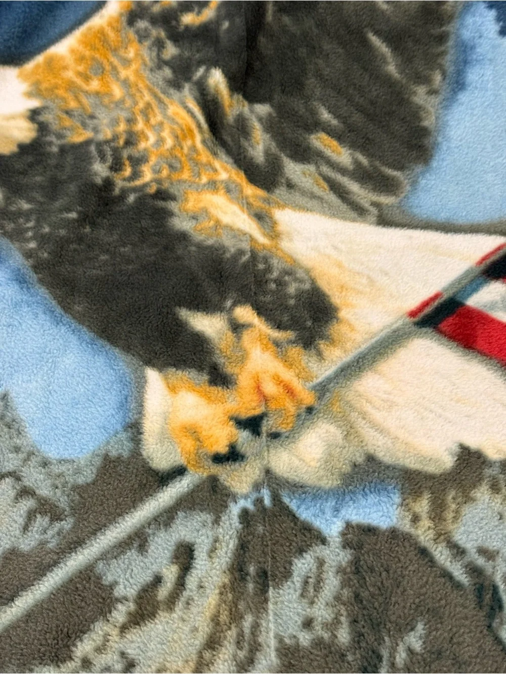 Patriotic Themed & Bald Eagle Flying Reversible 55” X 67” Fleece Tied Blanket